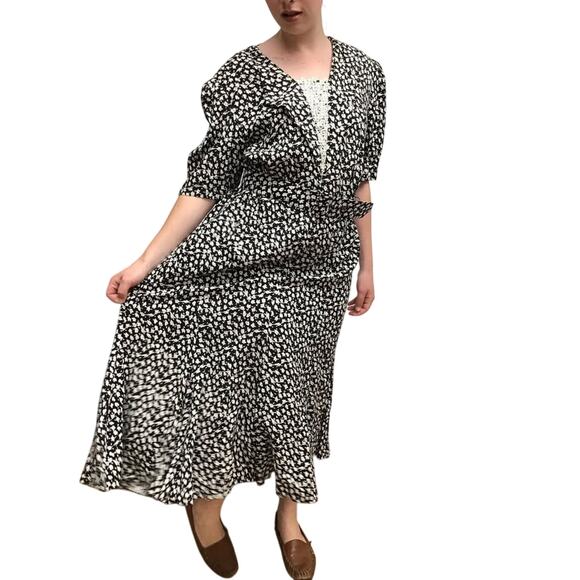 Vintage 80s Liz Roberts Floral Rayon A-Line Belted Dress M/L - Picture 8 of 10